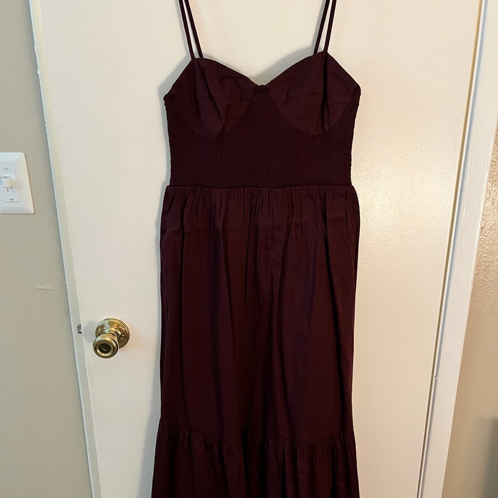 GAP Strapless Burgundy Midi Dress